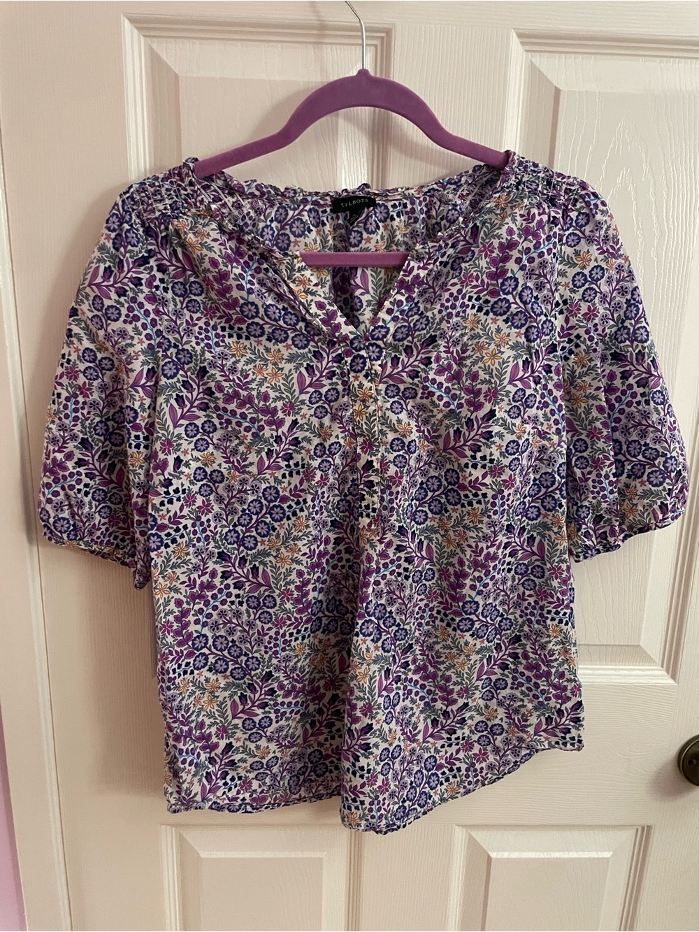 Talbots Purple Floral Cotton-Blend Blouse